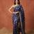 Navy blue silk blend woven saree with blouse