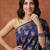 Navy blue silk blend woven saree with blouse