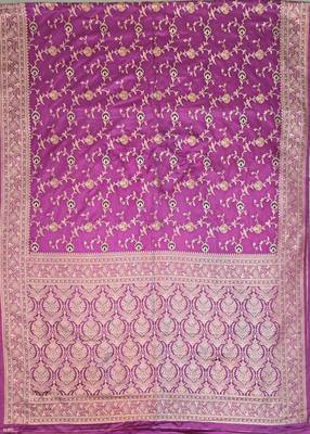 Lavender satin woven saree with blouse 2