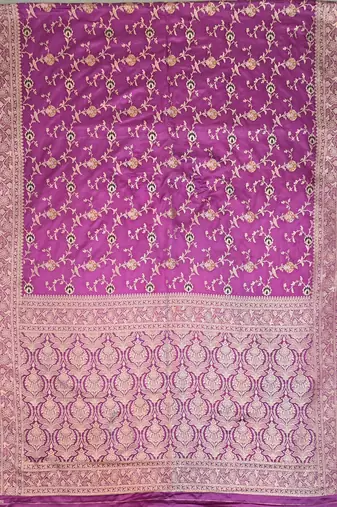 Lavender satin woven saree with blouse