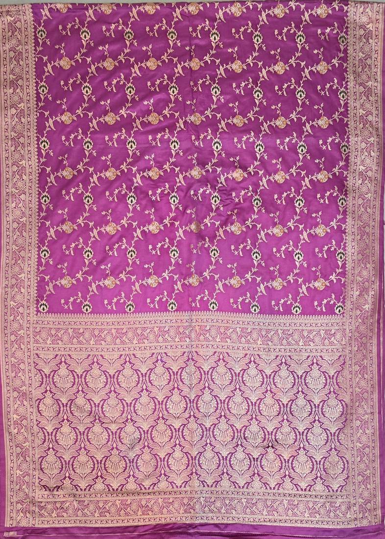 Lavender satin woven saree with blouse