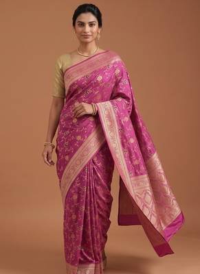 Lavender satin woven saree with blouse 1