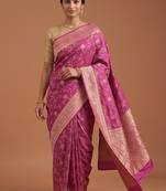 Lavender satin woven saree with blouse