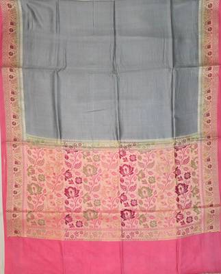 Grey silk blend woven saree with blouse 5