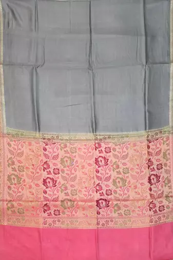 Grey silk blend woven saree with blouse
