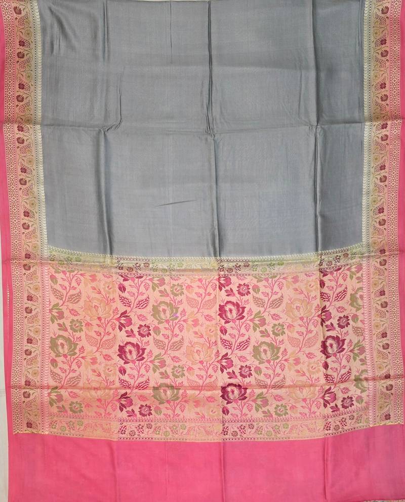 Grey silk blend woven saree with blouse