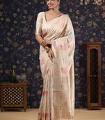 Off white woven design pure linen banarasi sarees