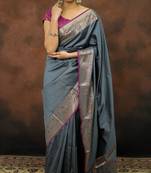 Grey katan silk woven saree with blouse