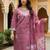 Mauve embroidered silk blend kurta trouser dupatta set