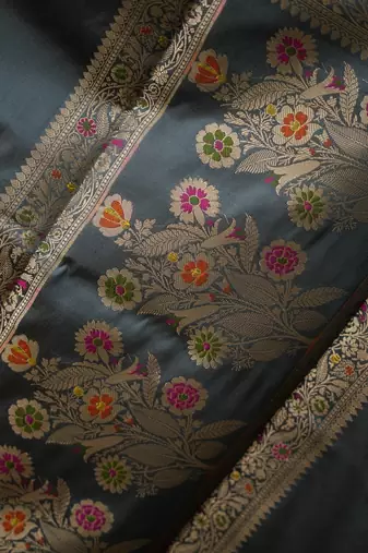 Grey katan silk woven saree with blouse