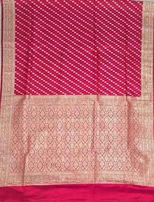 Red satin woven saree with blouse 2