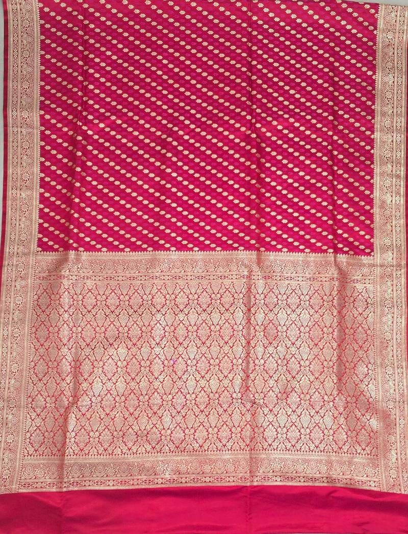 Red satin woven saree with blouse