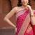 Red satin woven saree with blouse
