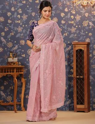 Pink embellished designer sarees 1