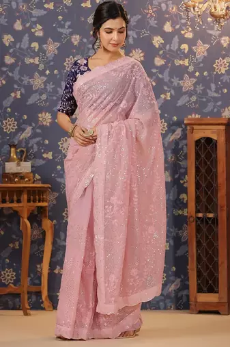 Pink embellished designer sarees