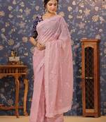 Pink embellished designer sarees
