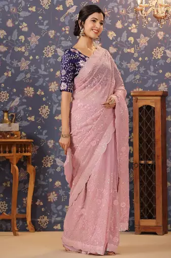 Pink embellished designer sarees