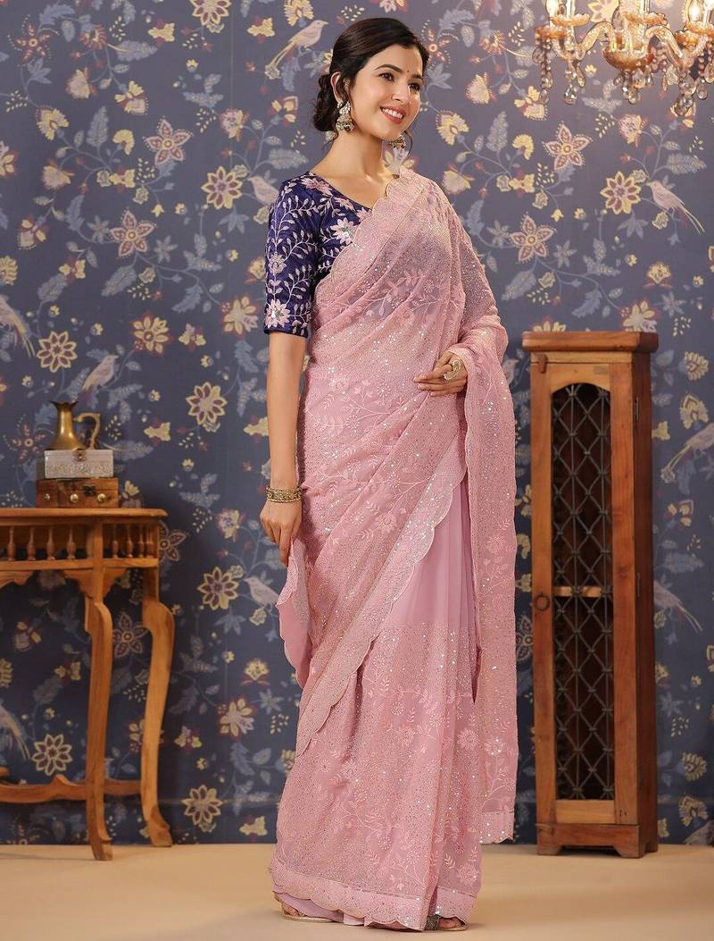 Pink embellished designer sarees