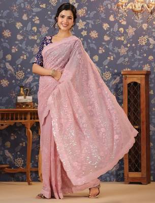 Pink embellished designer sarees 3