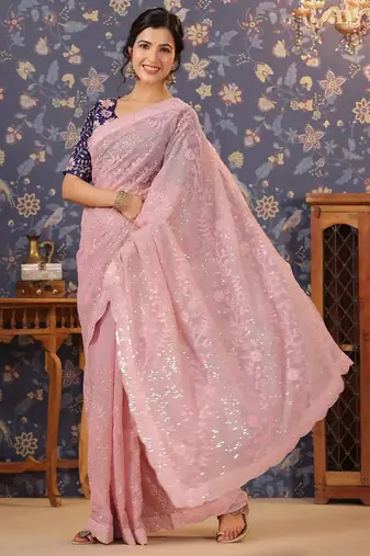 Pink embellished designer sarees