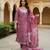 Mauve embroidered silk blend kurta trouser dupatta set