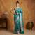Teal blue katan silk woven saree with blouse