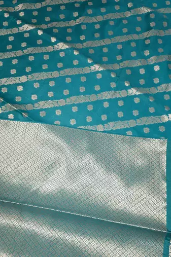 Teal blue katan silk woven saree with blouse