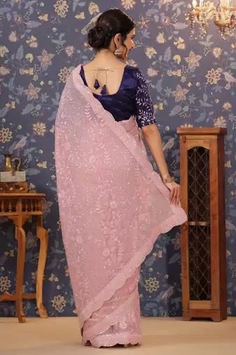 Pink embellished designer sarees