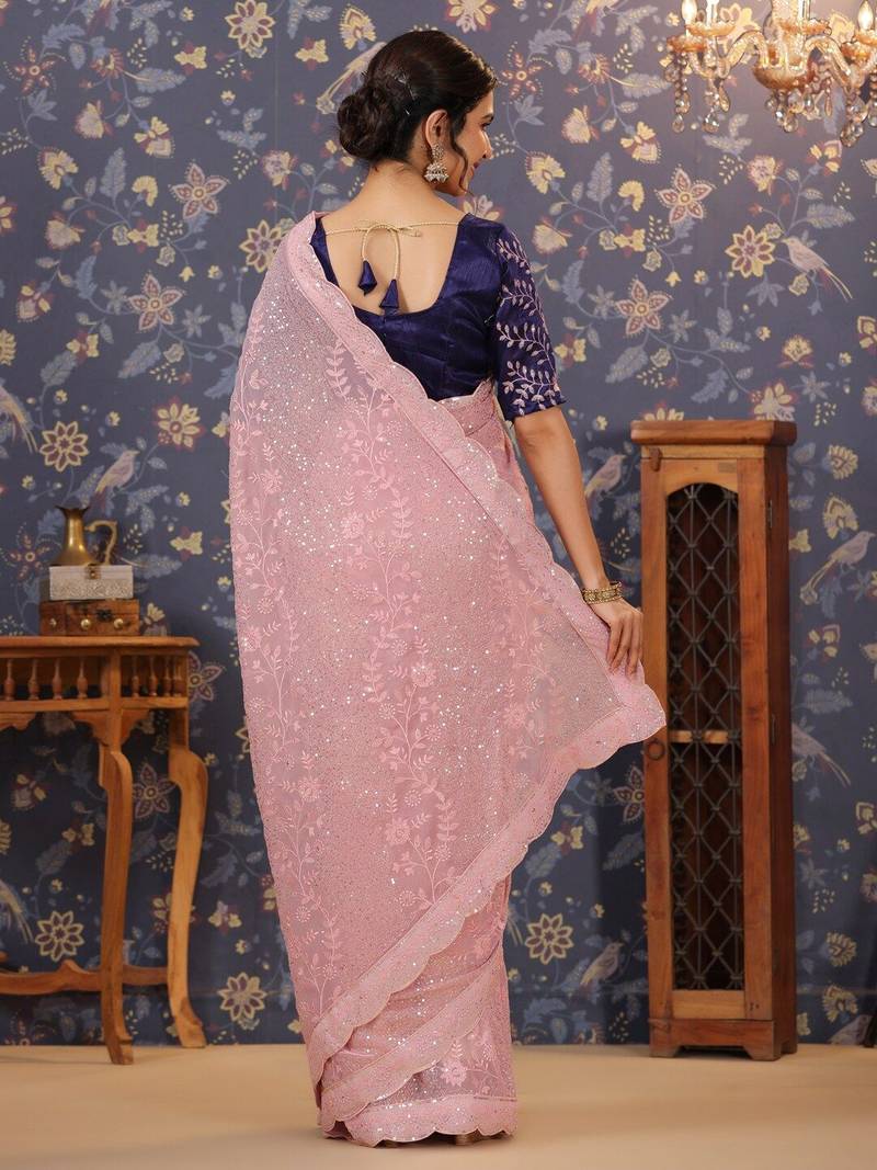 Pink embellished designer sarees