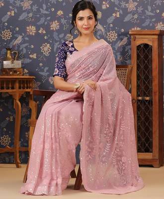 Pink embellished designer sarees 5