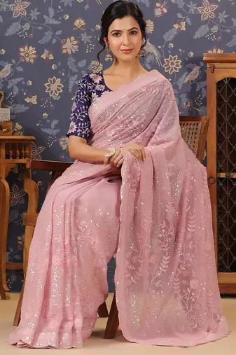 Pink embellished designer sarees