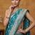 Teal blue katan silk woven saree with blouse