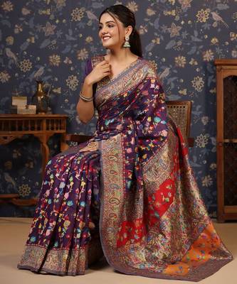 Purple ethnic motif woven design saree 1