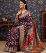 Purple ethnic motif woven design saree