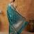 Teal blue katan silk woven saree with blouse
