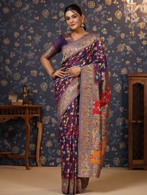 Purple ethnic motif woven design saree 2