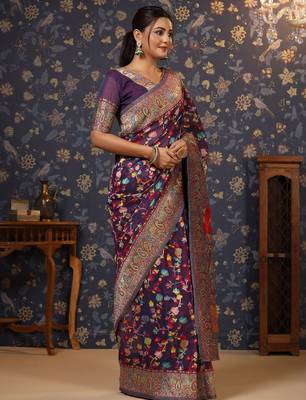 Purple ethnic motif woven design saree 3
