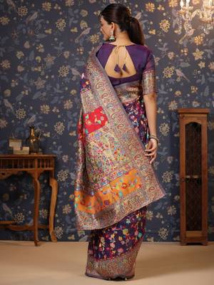 Purple ethnic motif woven design saree 4