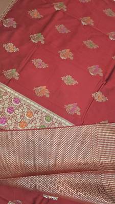 Red katan silk woven saree with blouse 3