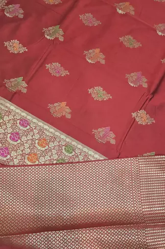 Red katan silk woven saree with blouse