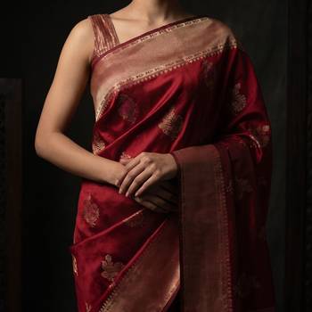 Red katan silk woven saree with blouse 5