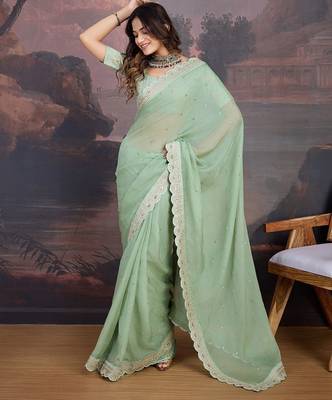 Olive embroidered  sarees 1