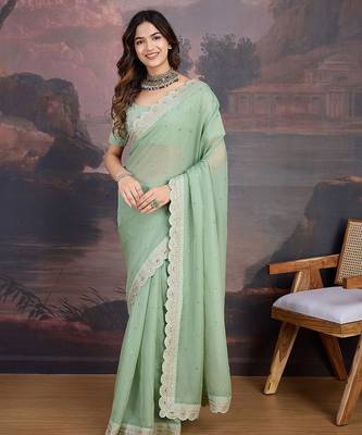 Olive embroidered  sarees 2