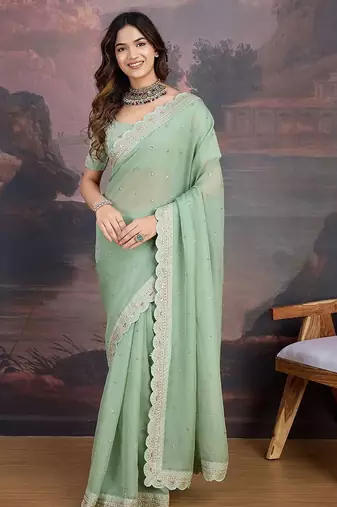 Olive embroidered  sarees