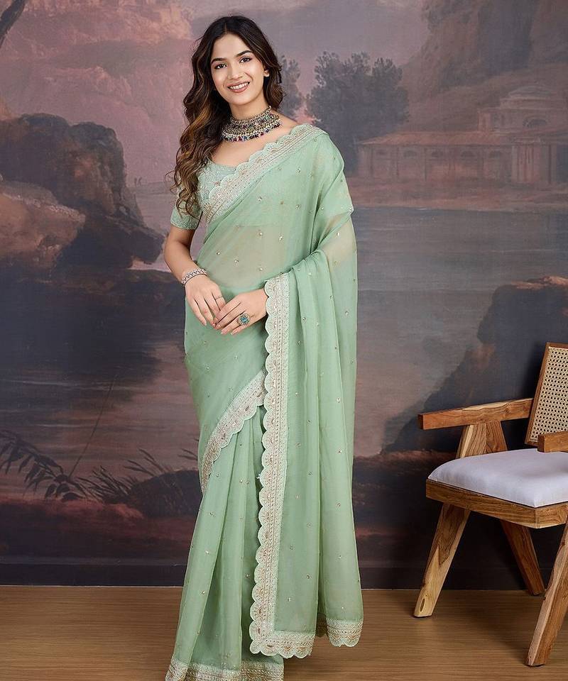 Olive embroidered  sarees