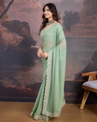 Olive embroidered  sarees 3