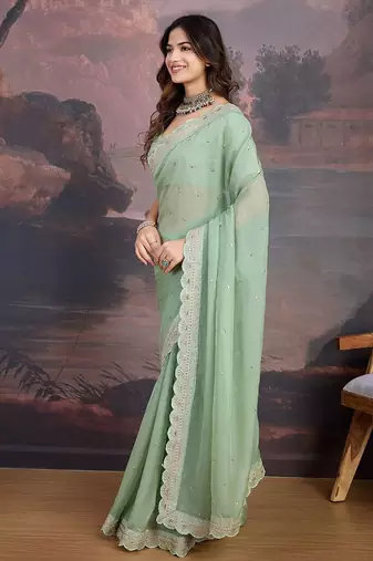 Olive embroidered  sarees