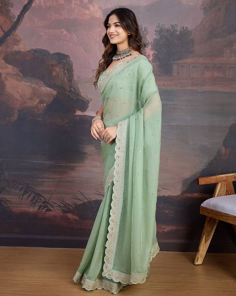 Olive embroidered  sarees