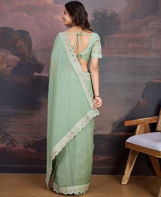 Olive embroidered  sarees 4