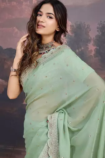 Olive embroidered  sarees
